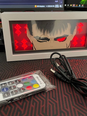 Anime Berserk Guts RGB lamp with remote control, wooden frame