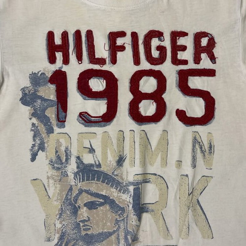 Tommy Hilfiger Denim T-Shirt, white, size S, embroidered Hilfiger 1985 graphic