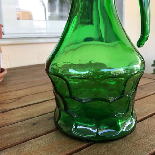 Vintage Italian emerald green glass jug used