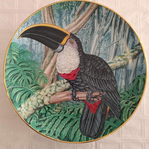 Collectible plates used, set of 5, tropical parrots, Kaiser W. Germany