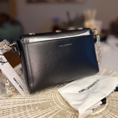 Karl Lagerfeld K/Autograph SM Crossbody Bag new, black and gold leather