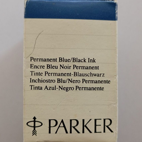 Glass ink bottle Parker Quink Solv-X used with case