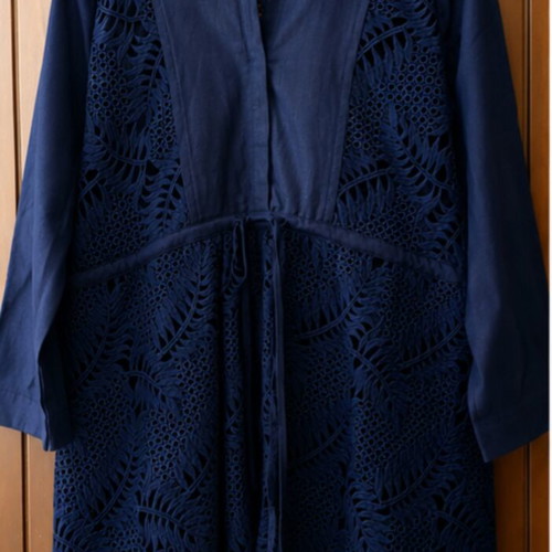 Linen dress with guipure dark blue Zara like new