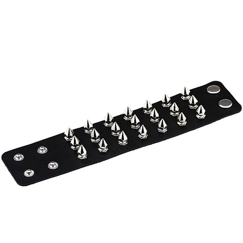 Gothic Metal Style Bracelet with Three Rows of Spikes Black