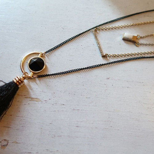 Long necklace with triple chain new, black and gold by ASOS