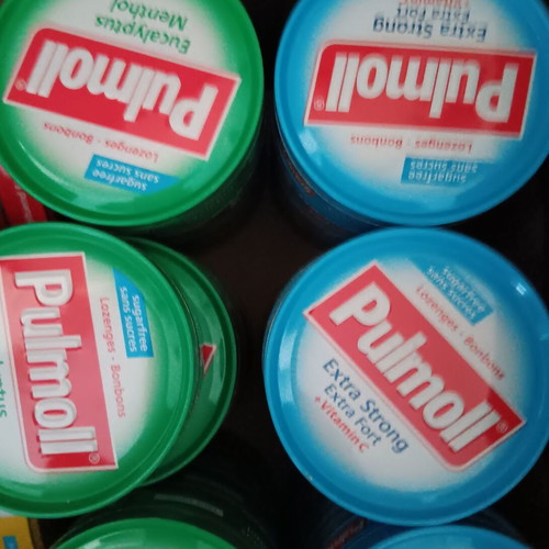 Set of 10 empty metal boxes Pulmoll