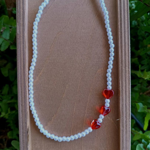 Handmade necklace with artificial pearls and stainless steel new
