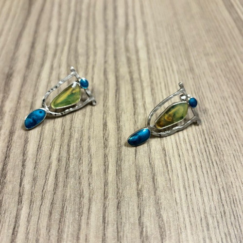 Earrings new, silver with blue and green shades