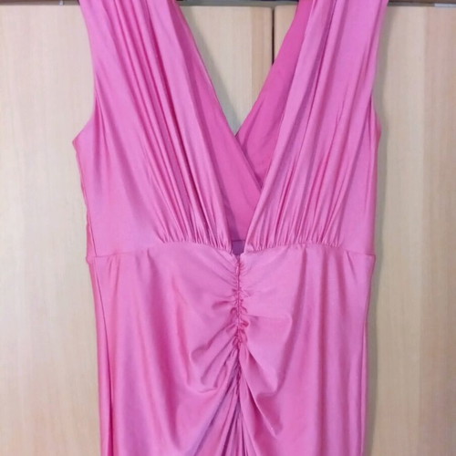 Long pink evening dress like new with neckline and open back