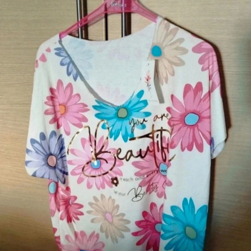 Floral cotton short-sleeve blouse, New Collection Italy, one size