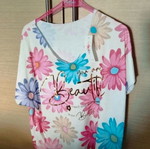 Floral cotton short-sleeve blouse, New Collection Italy, one size