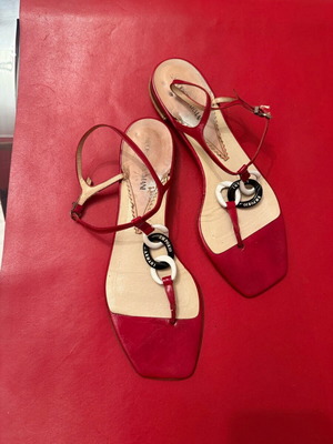Emporio Armani women's sandals size 39 used, red leather with strap damage