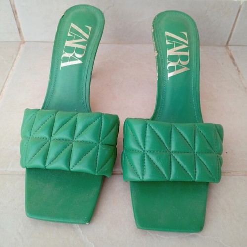 Zara sandals used green square heel size 39