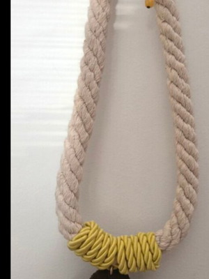 Boho handmade necklace with rope and large flower, vintage style