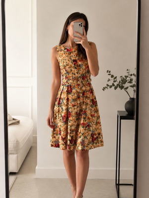 Lindy Bop Floral 50s Dress like new, cotton, beige multicolor, UK10
