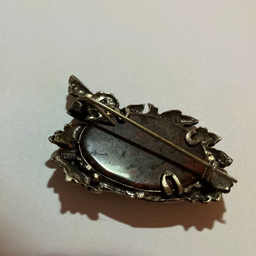 Vintage Sterling Silver 925 Brooch Pin with Natural Jasper Stone, used