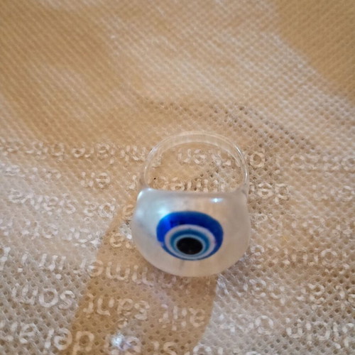 Evil Eye Ring used, white and blue, unisex