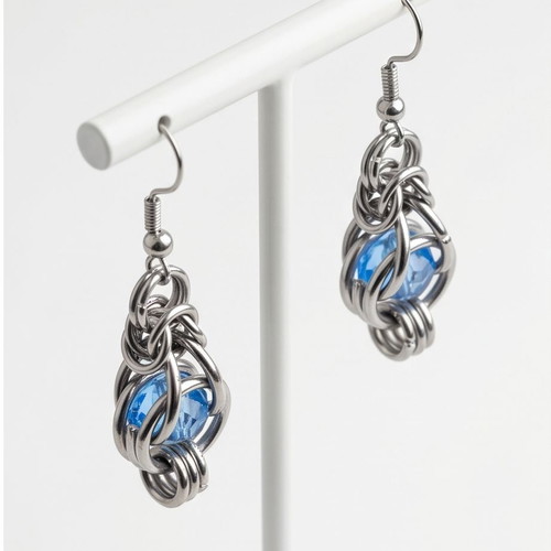 Gothic earrings with blue stone made of stainless steel, new