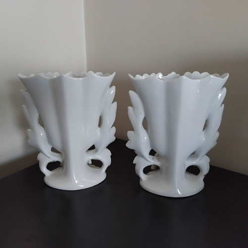 Porcelain vases pair used, baroque rococo style from 1940s