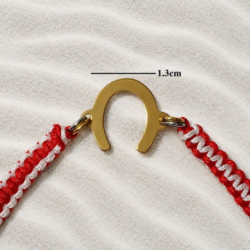 Handmade macrame martaki bracelet with stainless steel horseshoe new, white and red