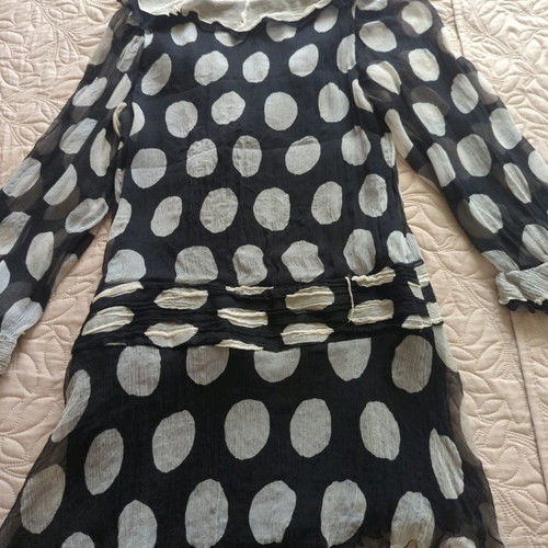 Lucifair silk shirt used, black with white large polka dots, size M