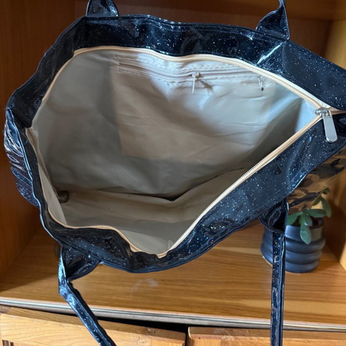 Large plastic bag with glitter new, black handbag