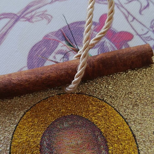 Saint Nicholas icons like new, fabric with cinnamon sticks, set of 2