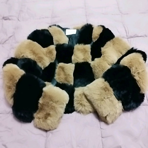 Eco fur jacket Small, new, black and beige checkered