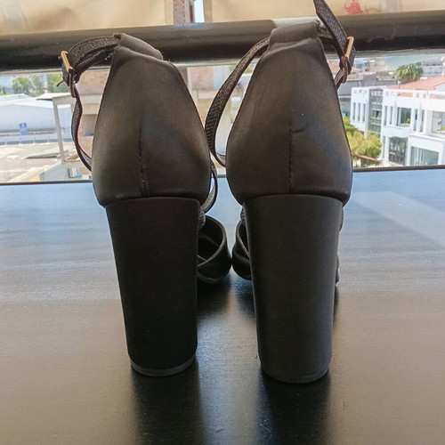 Black satin pointed pumps new, size 40, Greek made