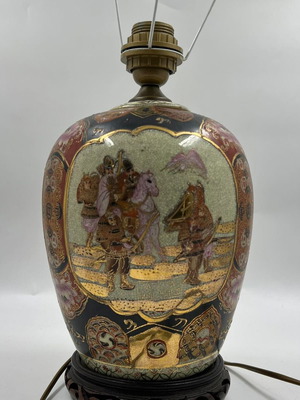 Satsuma Hand Painted Vintage Porcelain Table Lamp used, Asian art