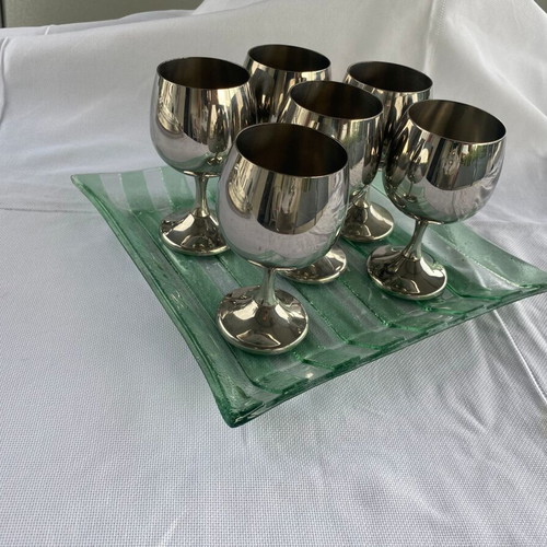 Set of 6 silver-plated Effepi aperitif glasses like new, Italian