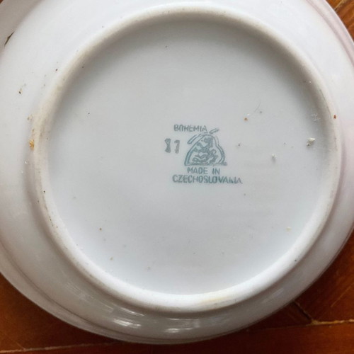 Czechoslovakia pasta plate and bowl set with gold trim