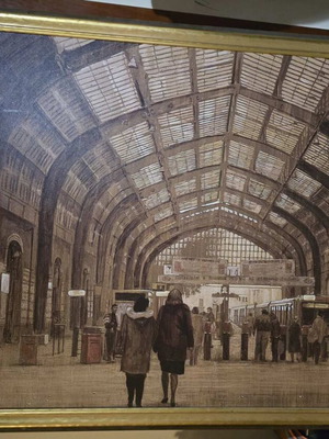 Oil painting on canvas 'Piraeus Station' by Georgas, used, Bizart