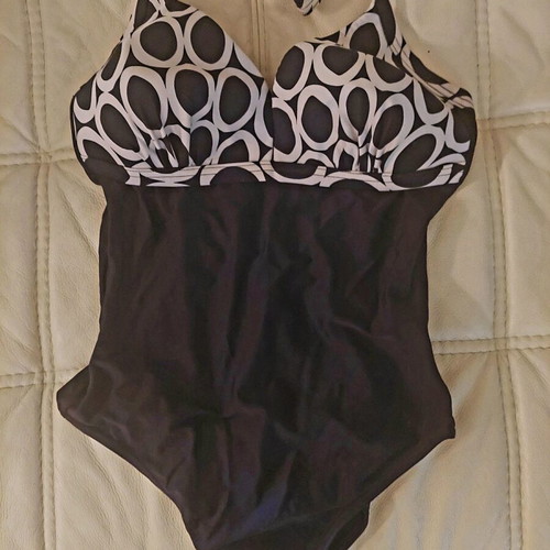 One-piece swimsuit used, sizes medium and large, black and white