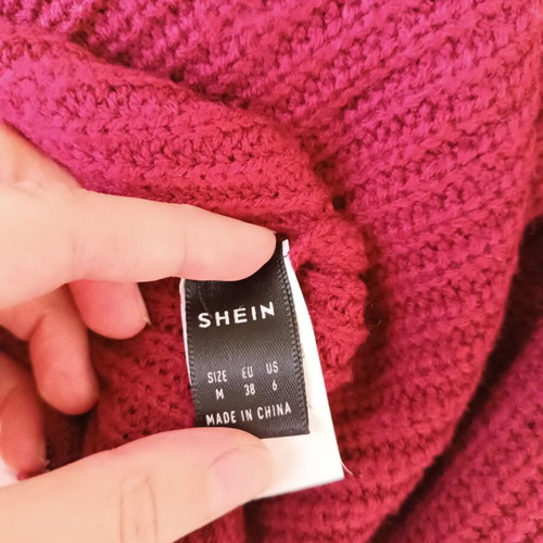 Shein sweater with black lace back, used, burgundy