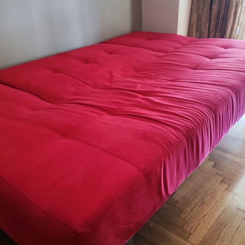 SATO sofa bed like new, red with silver legs