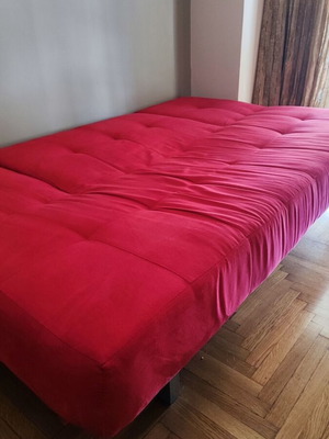 SATO sofa bed like new, red with silver legs