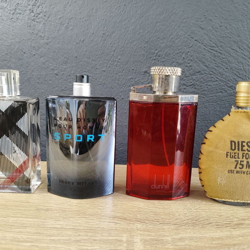 Perfume bottles used, collection with Escada, Prada, Lancome, Moschino
