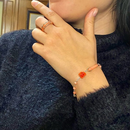 Silver bracelet with coral new, pink and orange