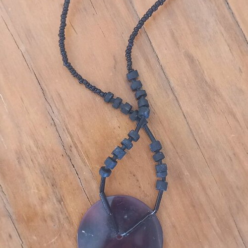 Turtle shell and bead necklace