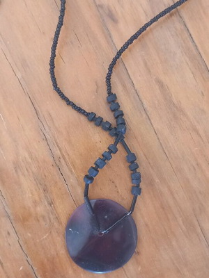 Turtle shell and bead necklace