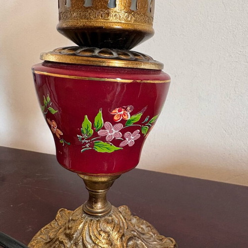 Vintage table lamp used with matte glass shade and porcelain base