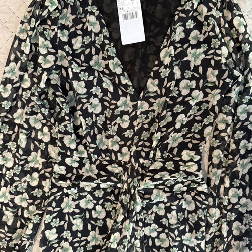 Mango XS long dress with sheer sleeves new, black and green