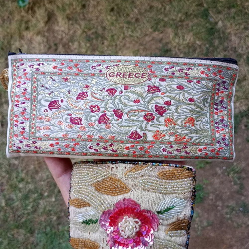 Toiletry bag with oriental pattern and wallet used