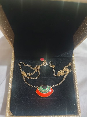 Anna Maria Mazaraki Necklace silver 925 yellow gold plated 18K enamel eye 40cm new