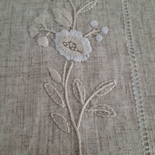 Linen tablecloth beige with beautiful design 170×270