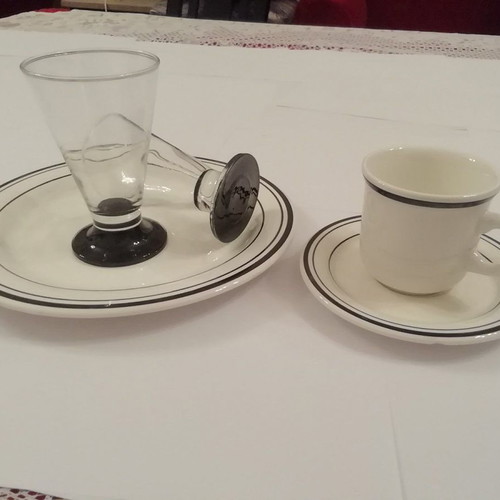 German tableware set 168 pieces new ecru with black stripes