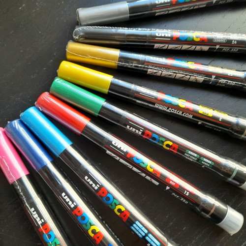 Posca markers with brush tip, new set of 10 pieces