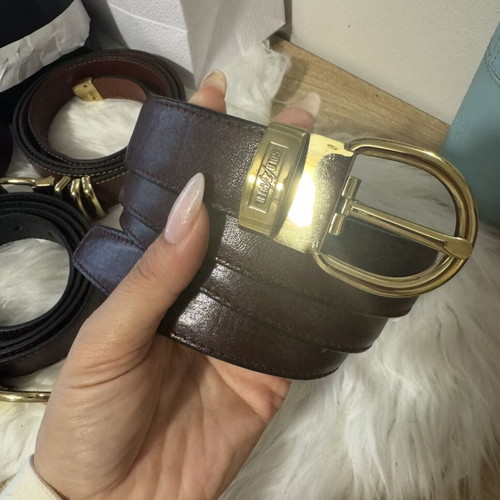 Gold Pfeil leather belt like new, dark burgundy with gold buckle