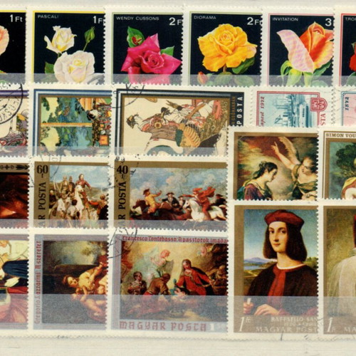 Hungary stamp collection used, 10 cards with large thematic stamps
